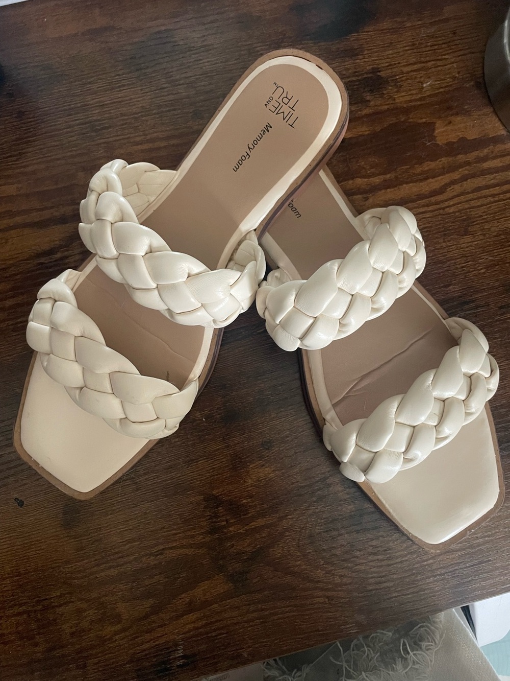 Time and Tru Cream Braided Double-Strap Slide Sandals